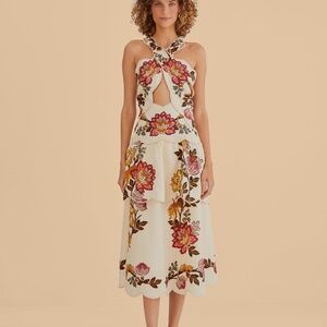 Sand Leopard Flowers Cut Out Midi Dress